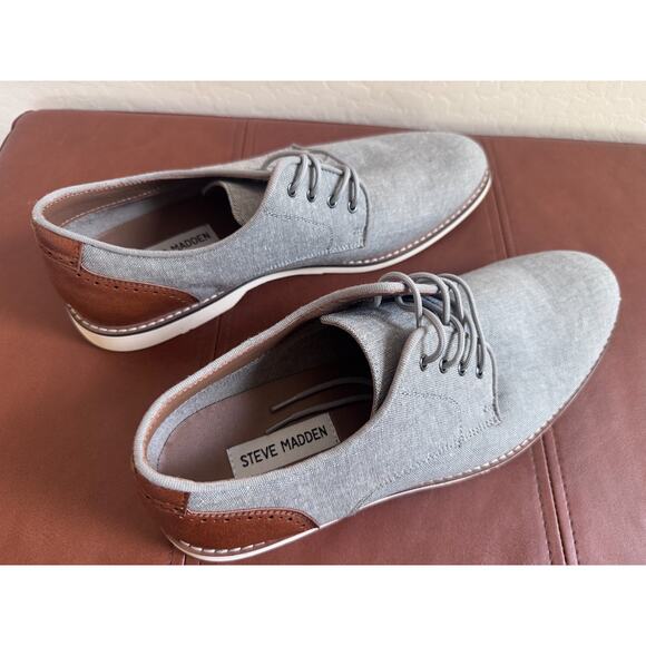 Steve Madden Men’s Grey Canvas Oxford Shoes Lace Up Size 10 Gray & Brown - Picture 9 of 13